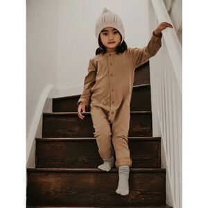 The Simple Folk Kids Gender Neutral Workman Playsuit in Camel Tan